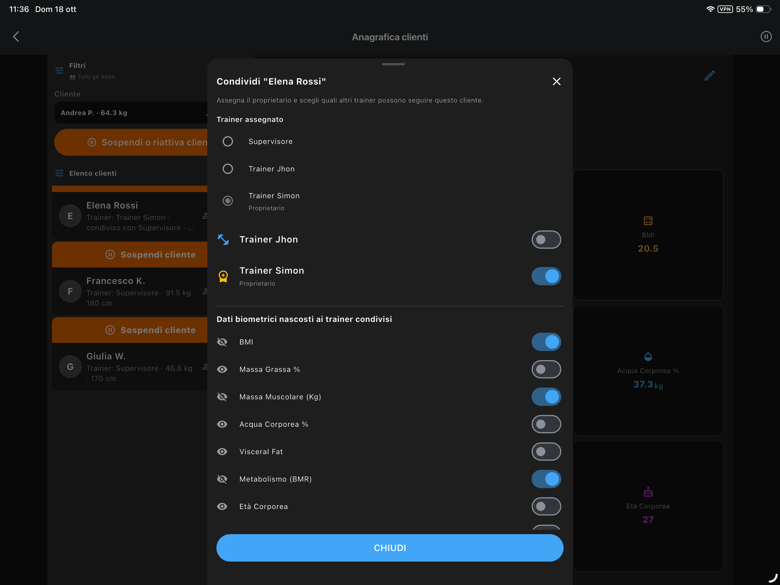 iPad — assegnazione schede e clienti all’atleta